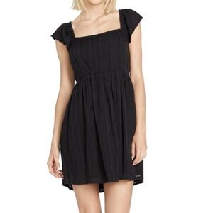 Volcom Black Square-Neck Mini Dress with Flutter Sleeves